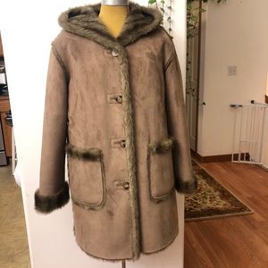 Coat Reversible Faux Suede Fur Mink Brown Hooded